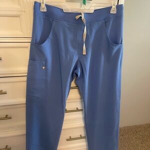 Figs Blue Cargo Pants with Tapered Leg and Elastic Waistband